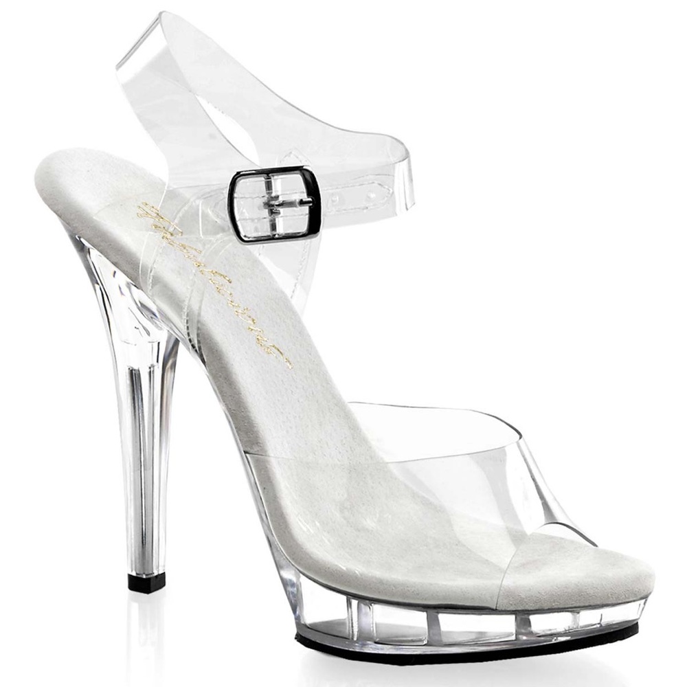 NWT, Pleaser Shoes, Clear Ankle Strap PF Stiletto Sandal, Sz 7  *fit = 6*